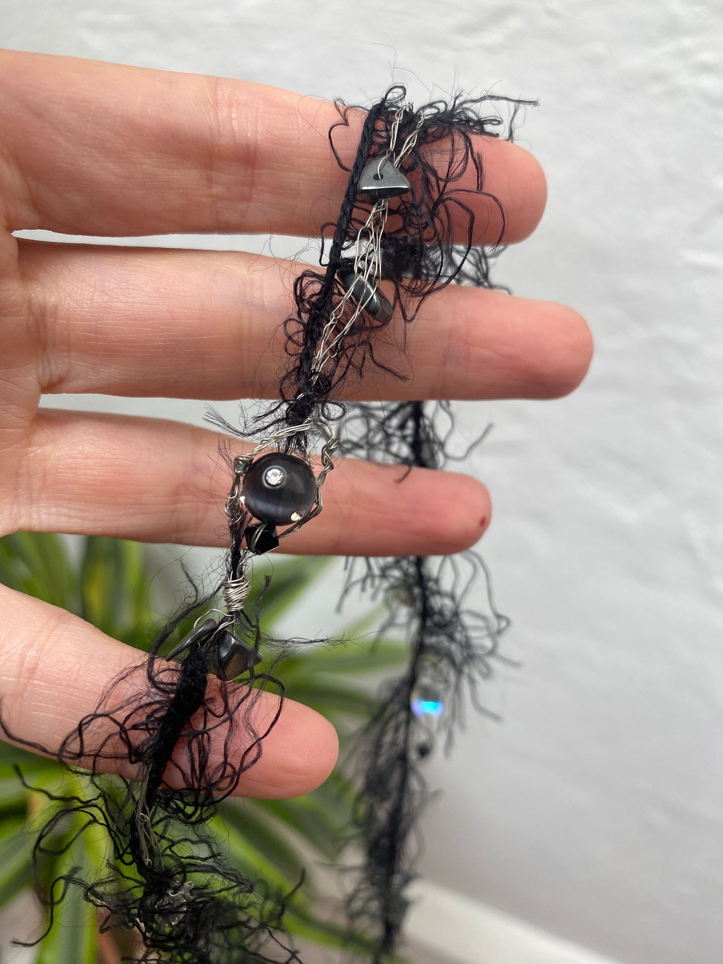 Handcrafted gothic-style necklace with selenite