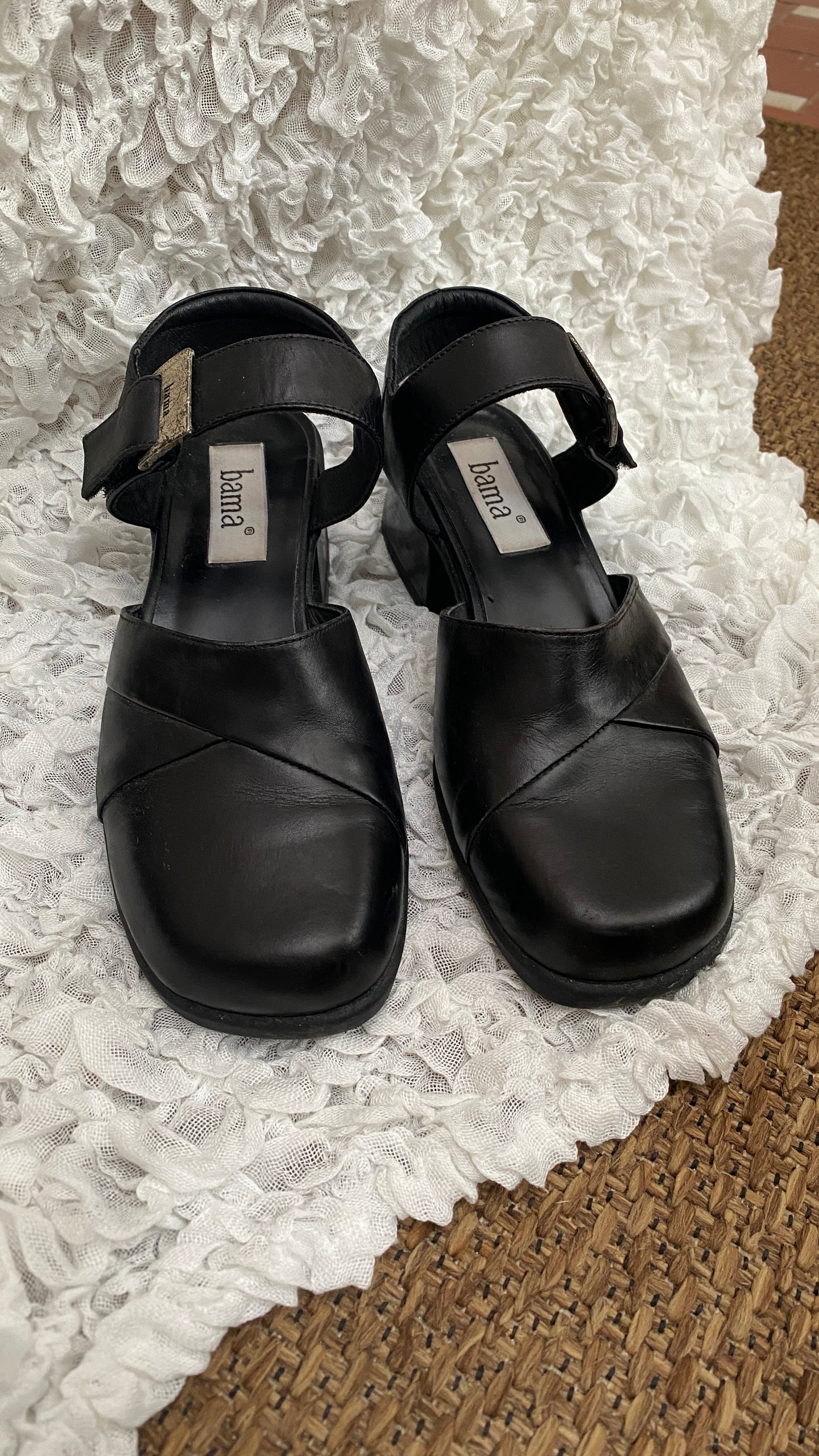 Bama Black Leather Heels – Size EU 37