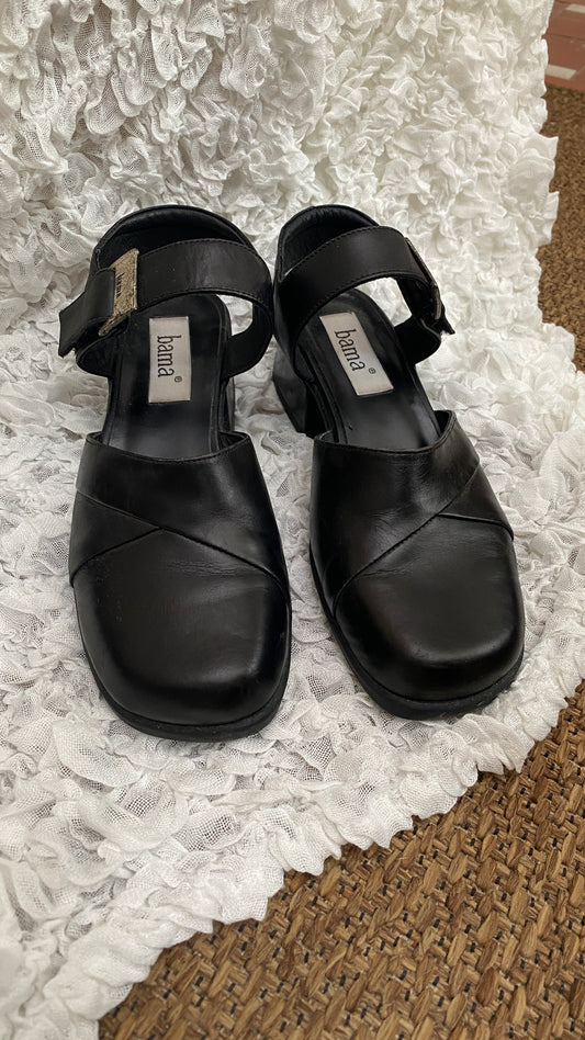 Bama Black Leather Heels – Size EU 37