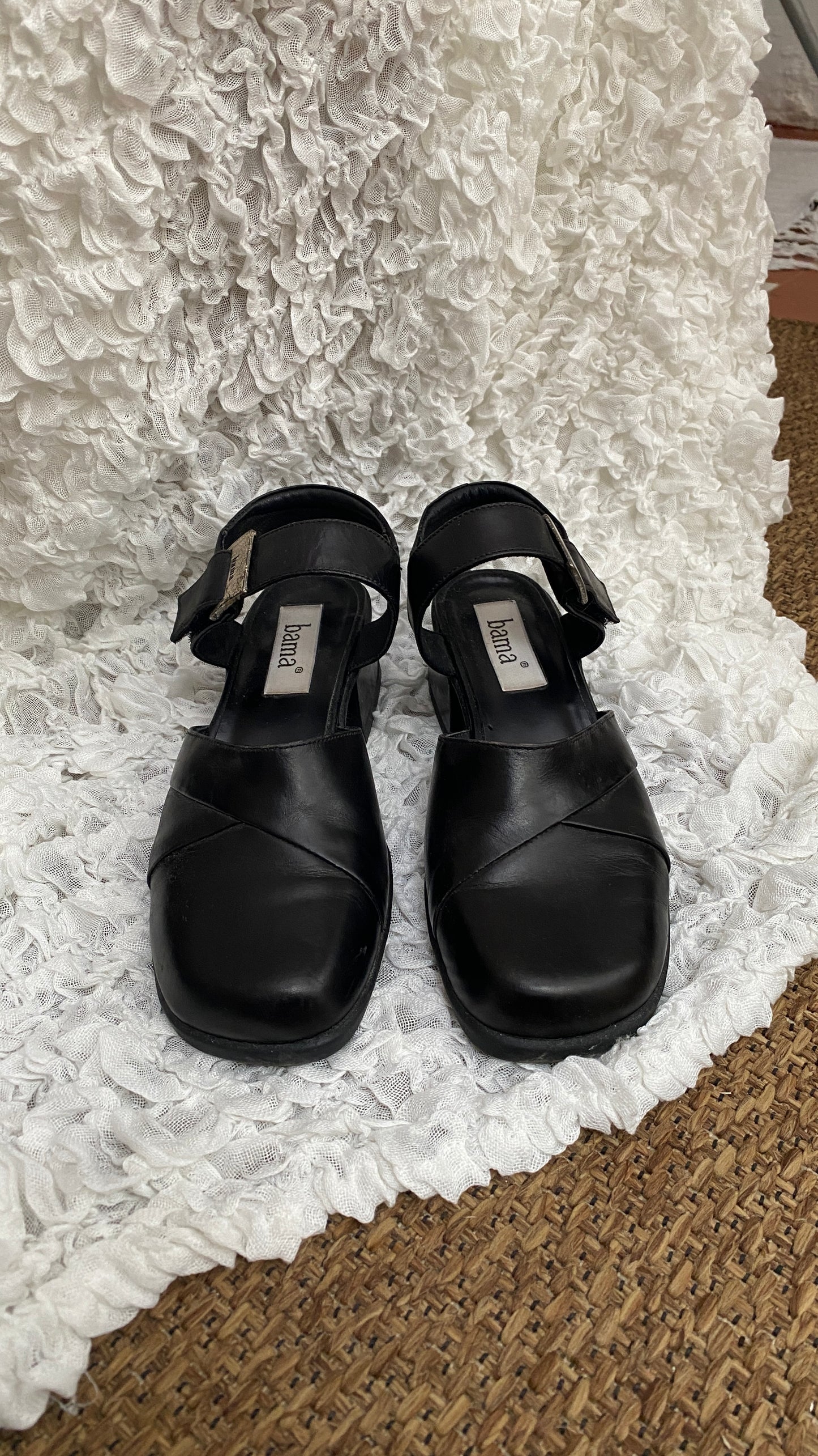 Bama Black Leather Heels – Size EU 37
