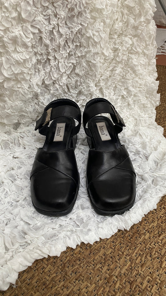Bama Black Leather Heels – Size EU 37